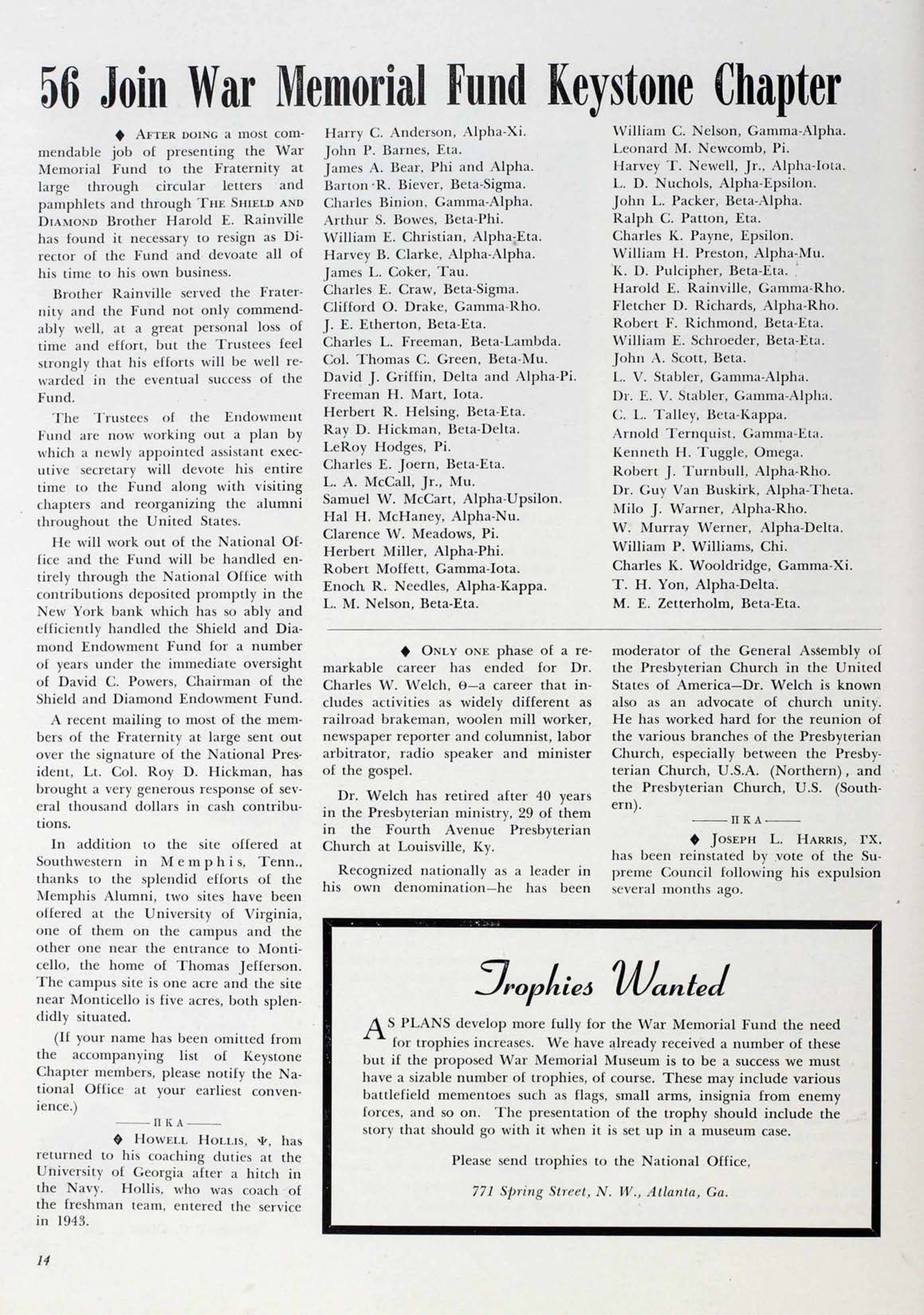 56 Join War Memorial Fund Keystone Chapter